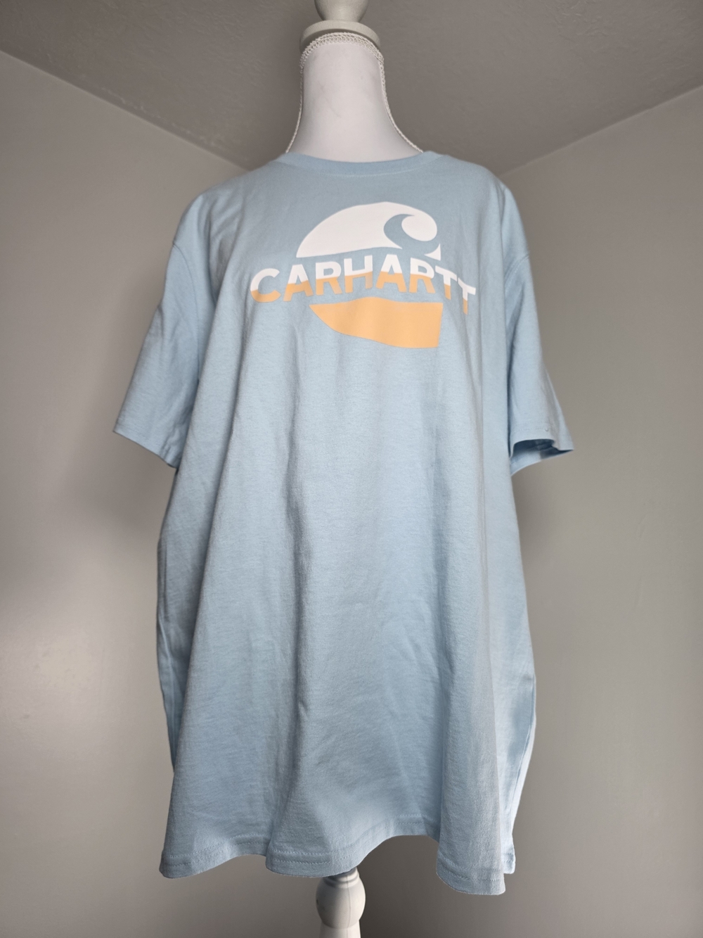 Carhartt Light Blue Short Sleeve Tee with Yellow Logo | Loose Fit